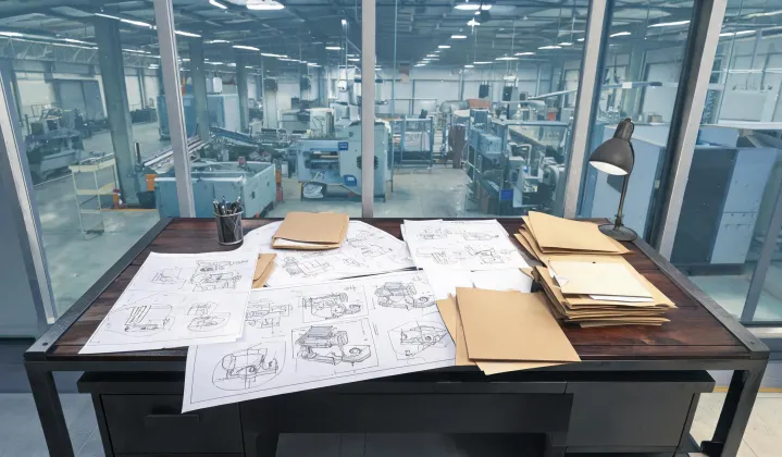 Factory quotation desk comparing injection molding machine drawings